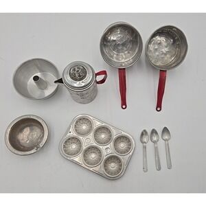 VTG Lot Children's MCM Cooking Baking Toys Muffin Pan Kettle Seeper Spoons